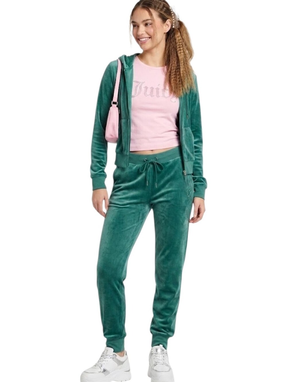 Juicy Couture Luxe Velour Jogger Pants Jade Green Y2K Logo Large NWT